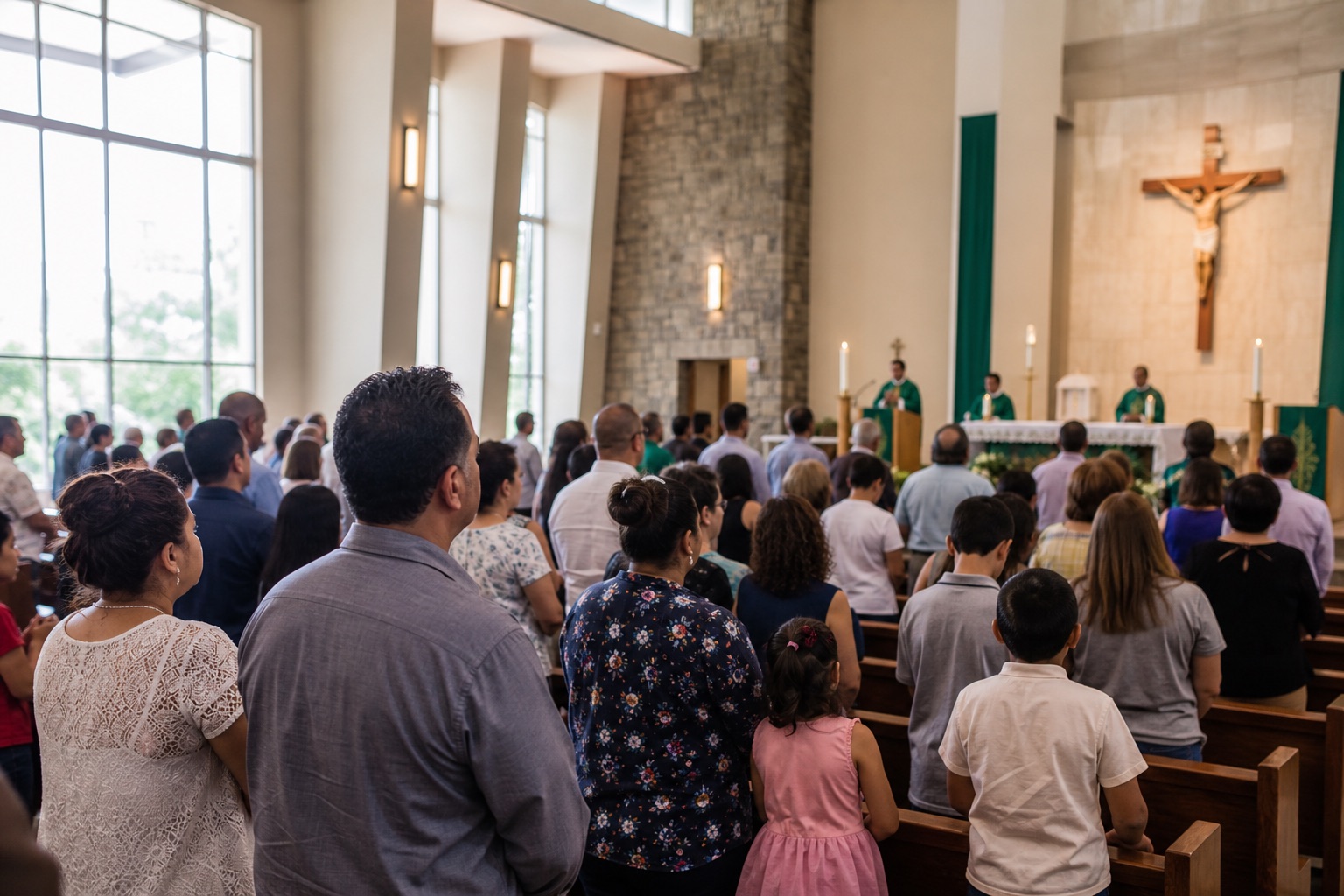 Comunidad católica reunida durante la celebración de la misa